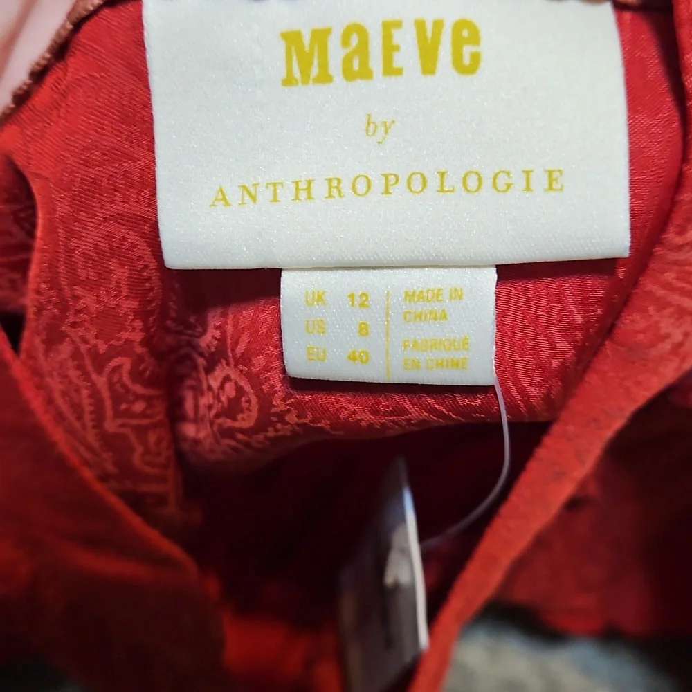 NWT Maeve By Anthropologie Lavoie Red  Blouse - Picture 7 of 10